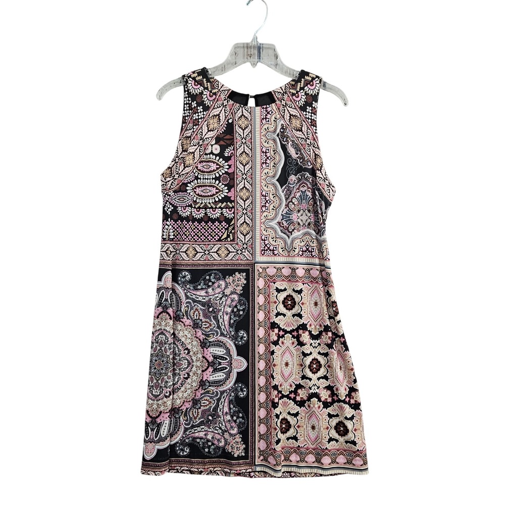 Hale Bob Paisley Patchwork Dress Womens Size S Pink Black Mesh Lined‎ Boho Shift